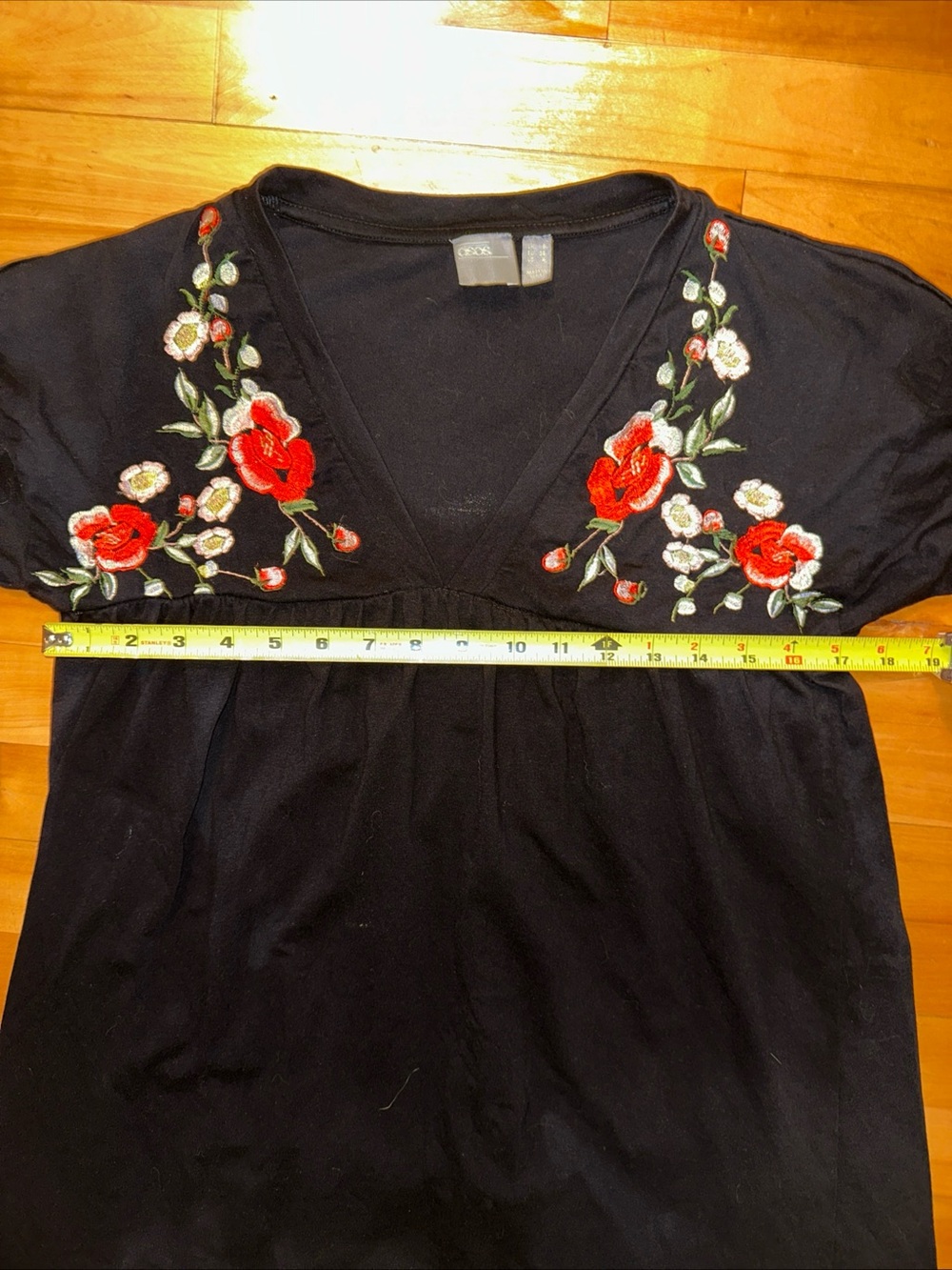 ASOS Black Floral Embroidered Shift Babydoll Dress US 4 - Picture 6 of 10